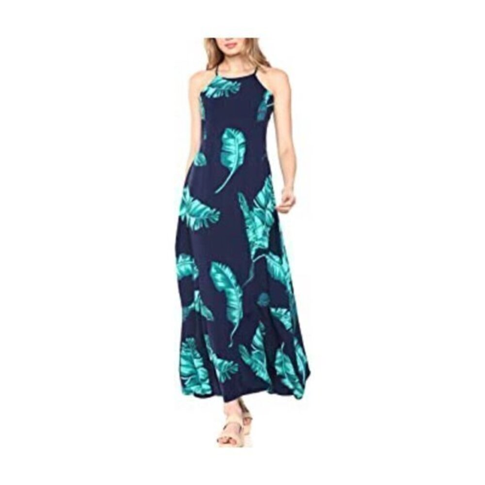 28 Palms Dress Navy Hawaiian Tropical Floral Maxi